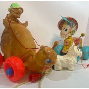 Vtg‎ Children Toy Bundle Push Pull Squeak Roll They Wiggle, wag tail and tongue